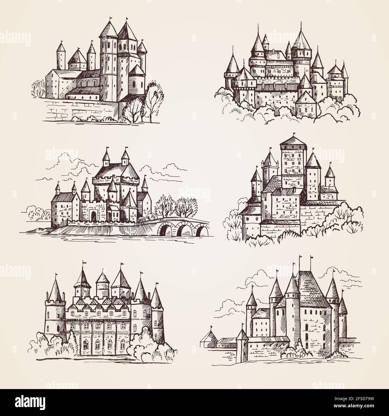 Drawing of Architectural Structures of the Medieval Fairy-tale