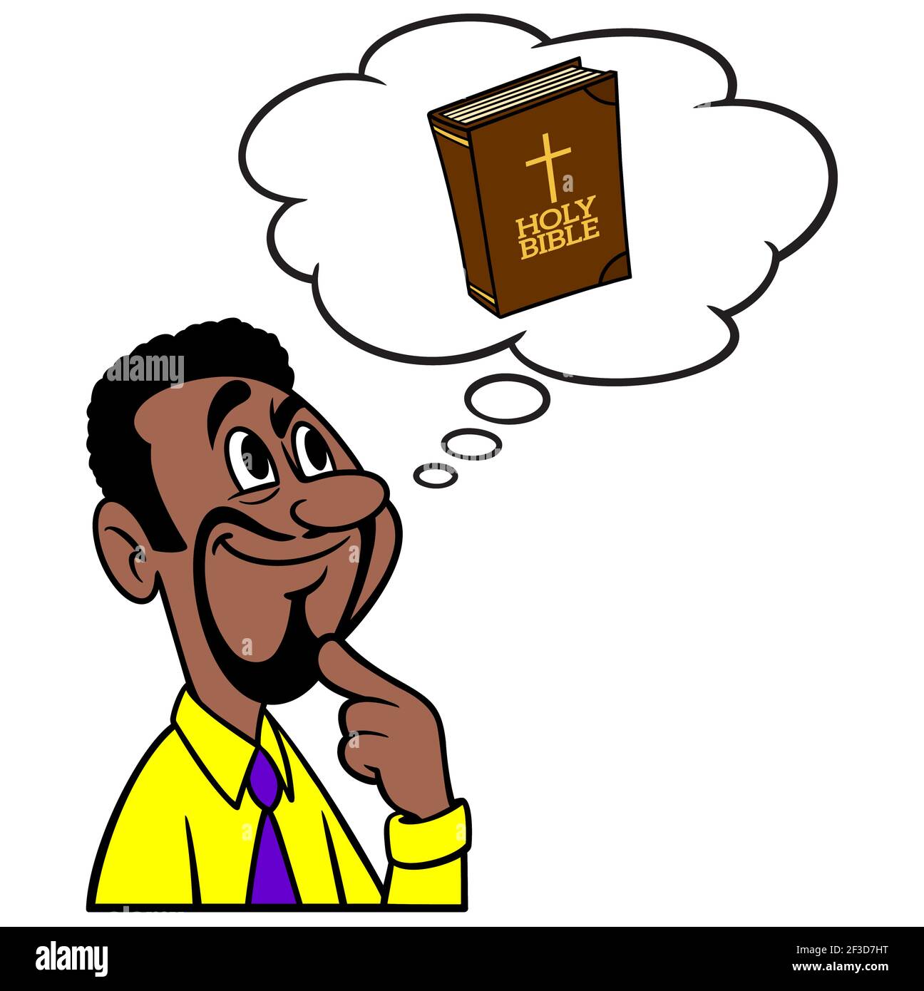Man thinking about the Bible - A cartoon illustration of a man thinking about a Bible school class. Stock Vector