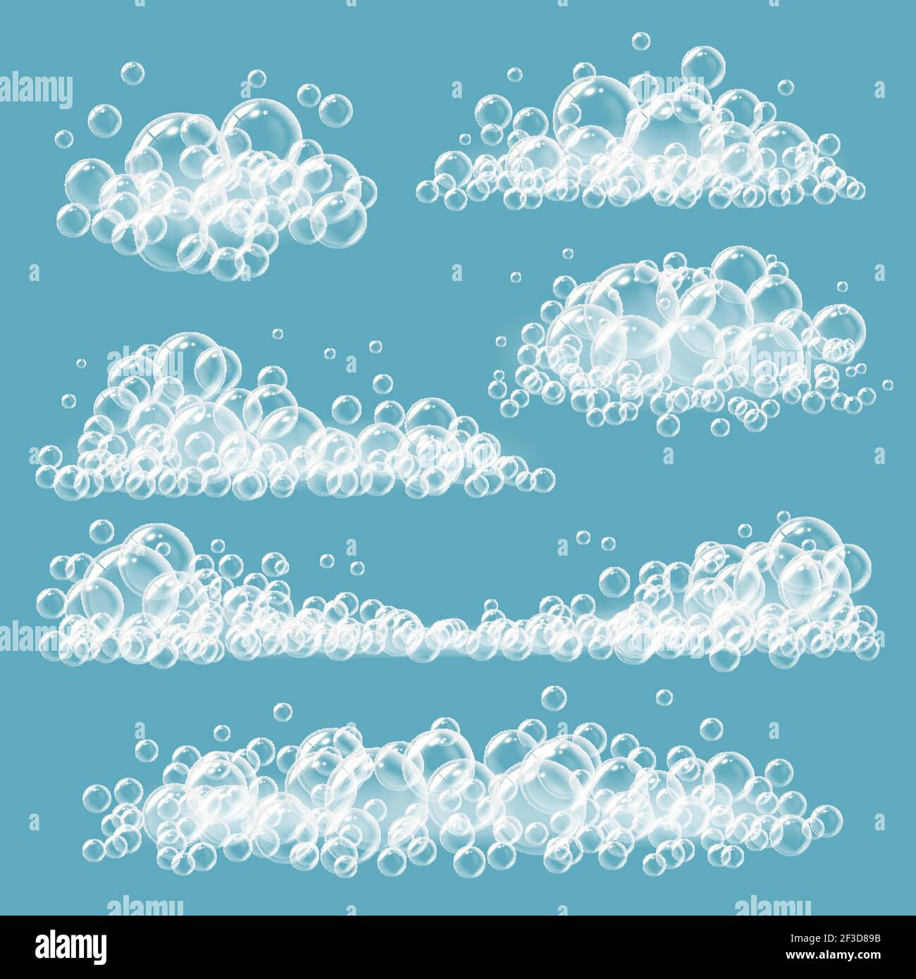 Foaming bubbles. Soapy transparent circles and balls white realistic vector foam templates Stock Vector