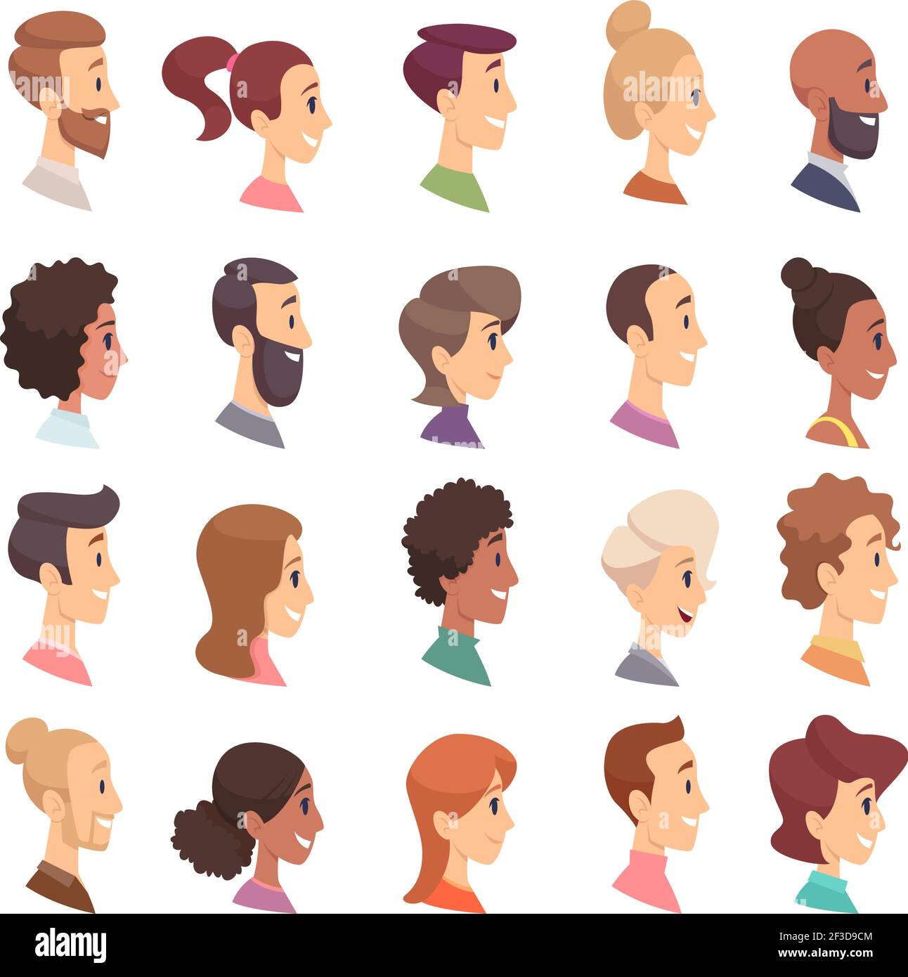 Faces profile. Avatars people expression simple heads male and female vector persons cartoon illustrations Stock Vector