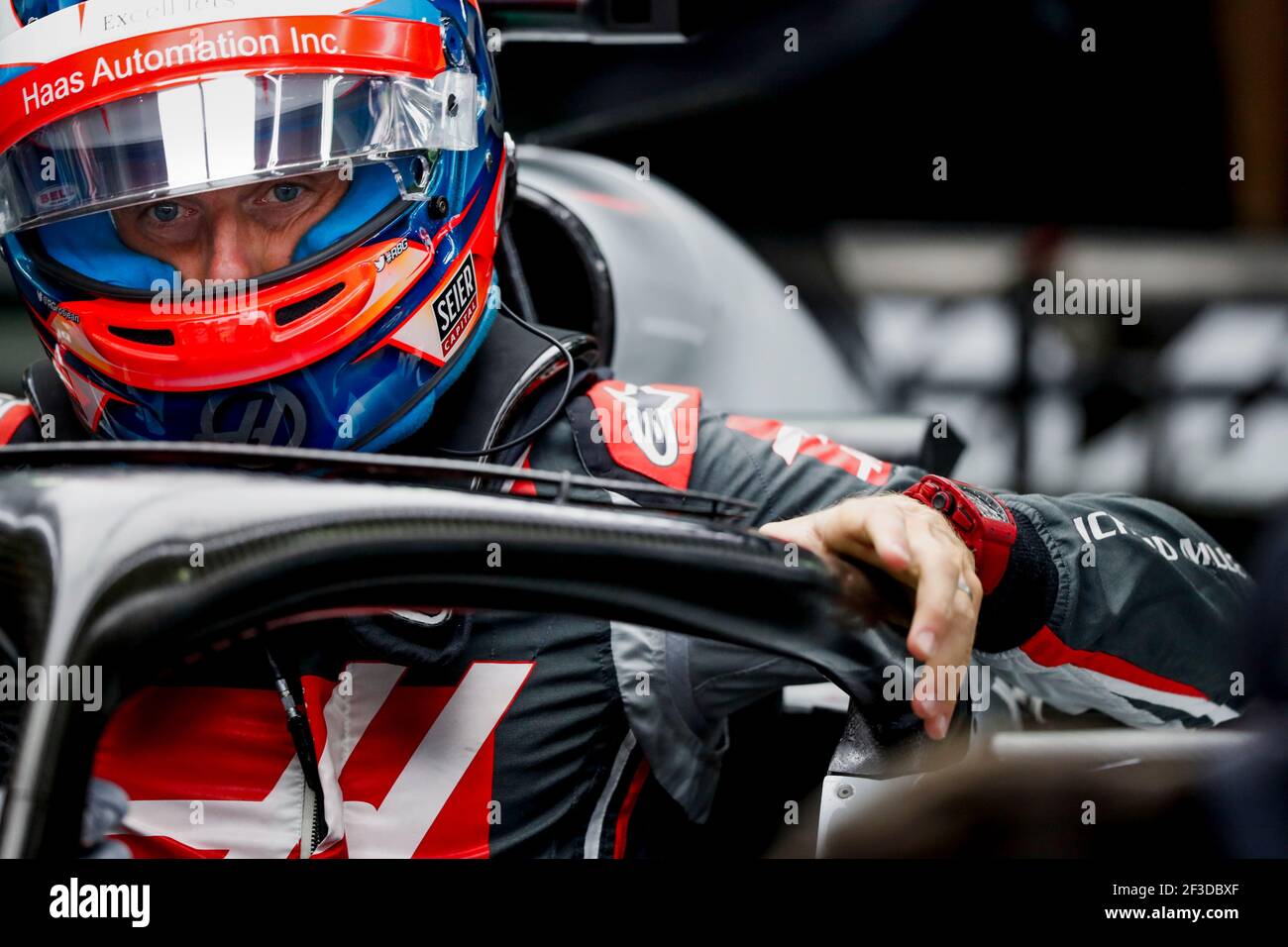 GROSJEAN Romain (fra), Haas F1 Team VF-18 Ferrari, Richard Mille watch during the 2018 Formula