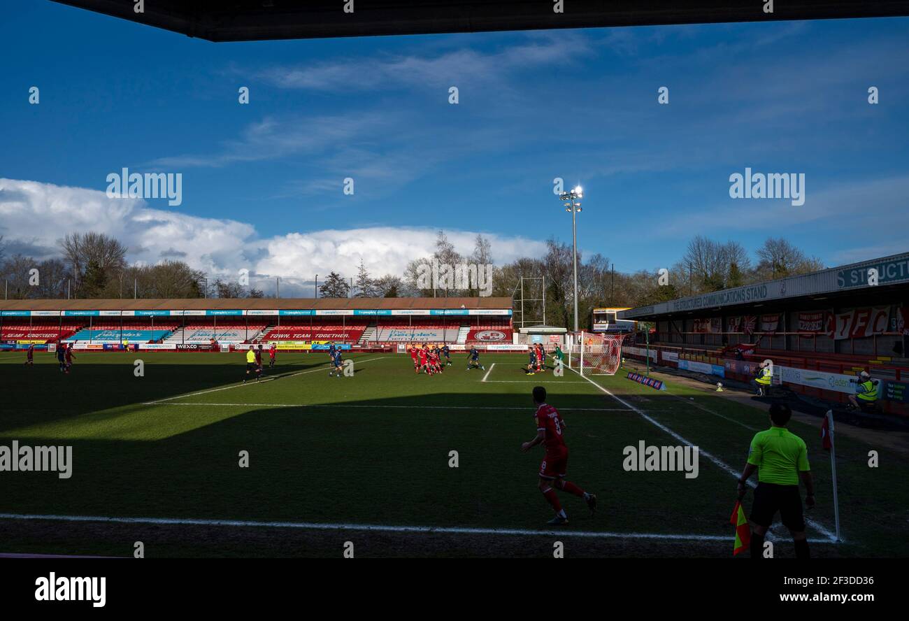 A bright sunny afternoon during the Sky Bet League Two match between Crawley Town and Mansfield Town at the People's Pension Stadium   , Crawley ,  UK - 13th March 2021 - Editorial use only. No merchandising. For Football images FA and Premier League restrictions apply inc. no internet/mobile usage without FAPL license - for details contact Football Dataco Stock Photo