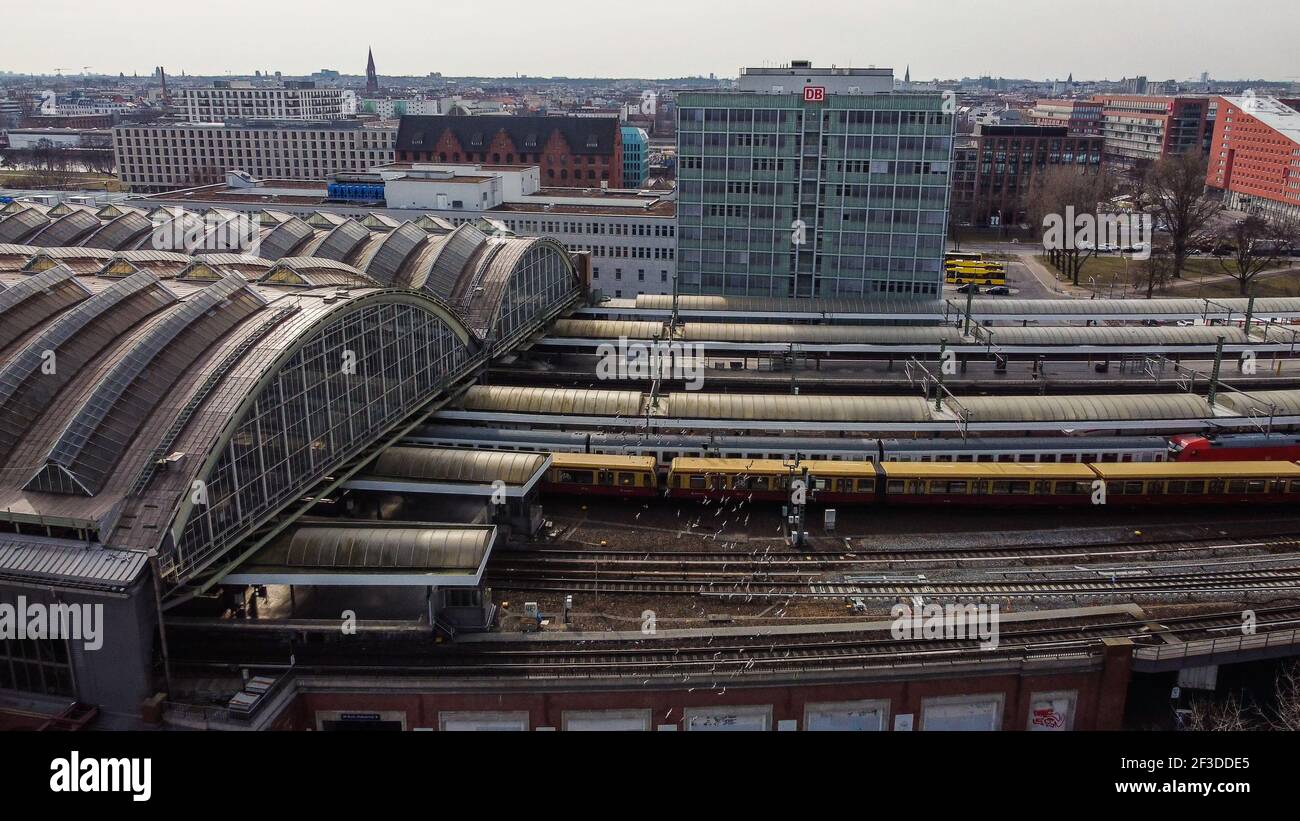 East Railway station in Berlin from above Stock Photo
