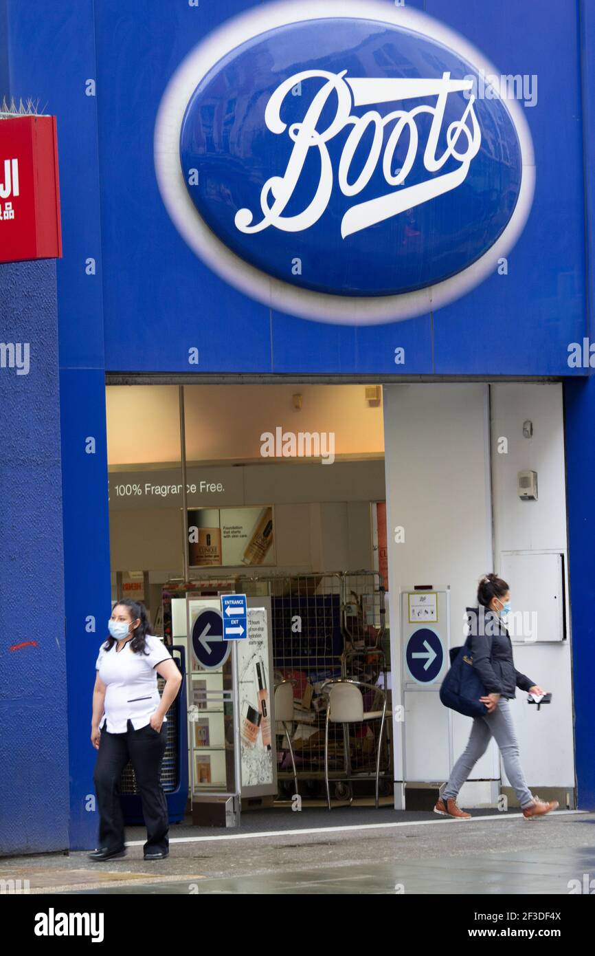 Boots the Chemist Oxford Street, during London Covid19 coronavirus