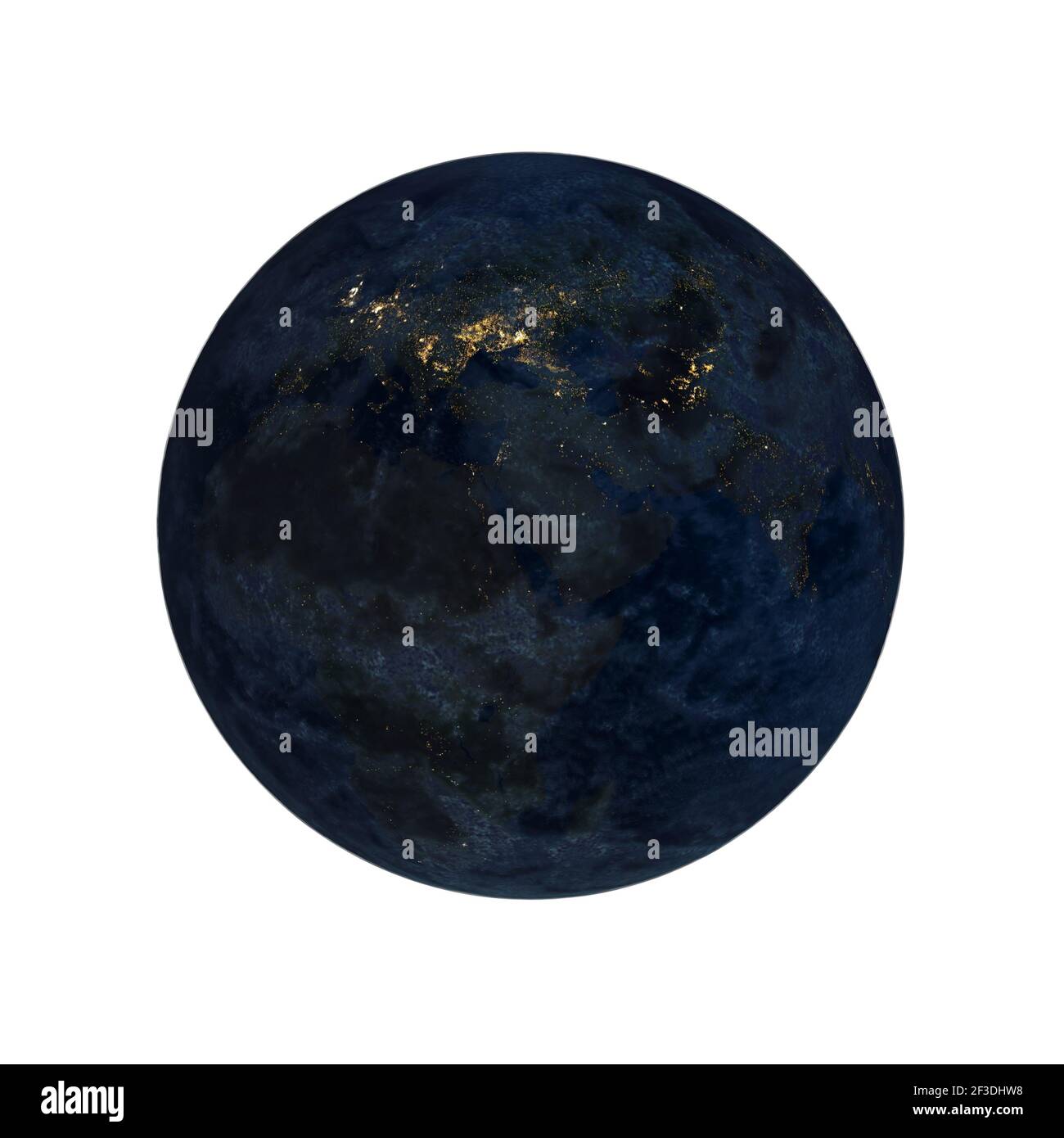 3D Illustration of planet Earth at night showing Africa, the Middle ...