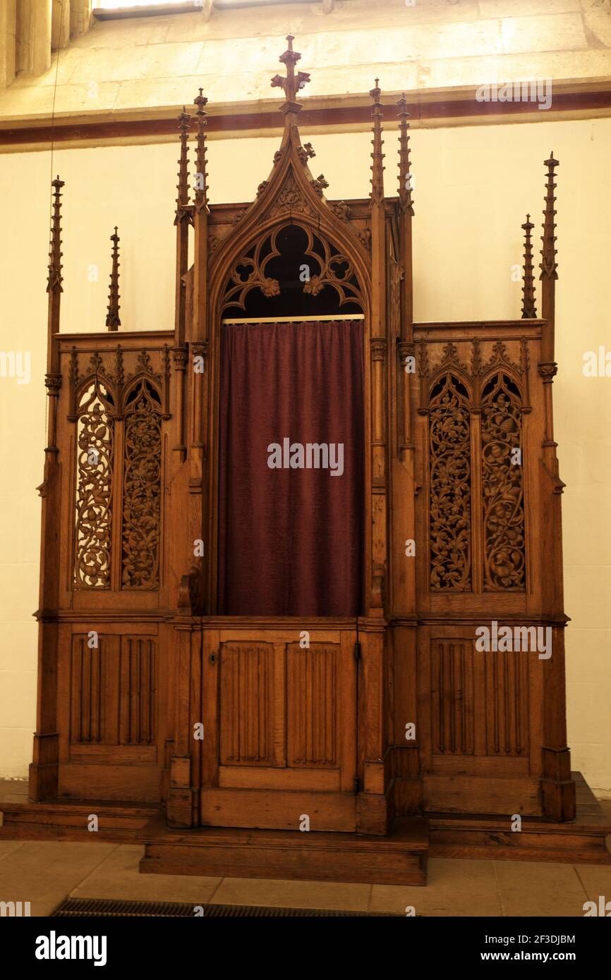 Ornately carved wooden confessional, St Lamberts Church, Munster ...