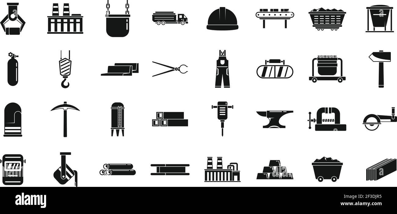 Metallurgy tools icons set, simple style Stock Vector