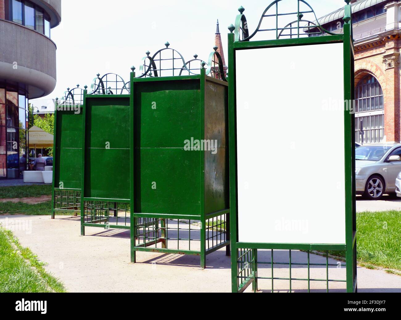 image collage of blank white and space and green metal advertising ...
