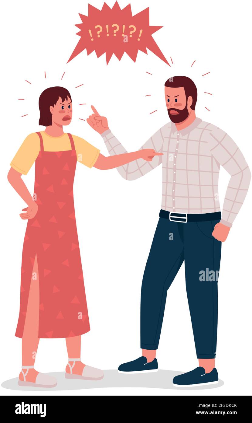 Arguing couple flat color vector detailed characters Stock Vector