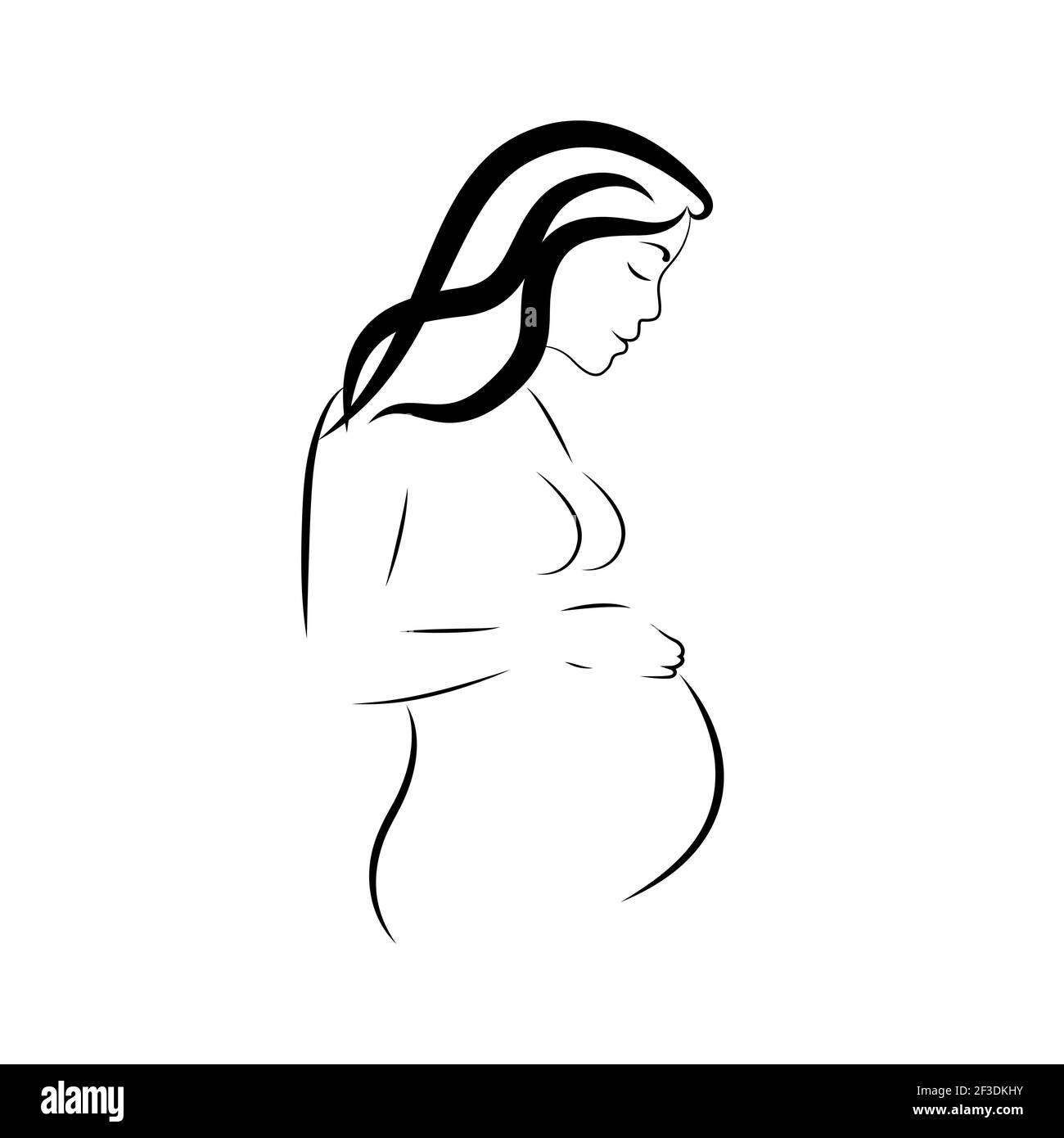 Pregnant woman. Vector illustration sketch, line drawing, pregnant woman expecting a baby. Stock Vector