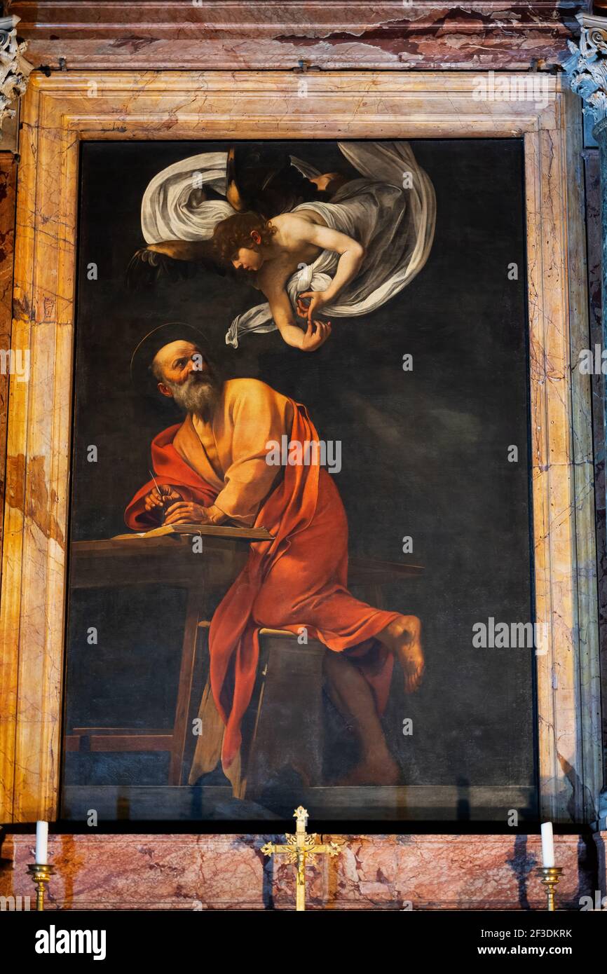 The Inspiration of Saint Matthew (1602, oil on canvas) painting by