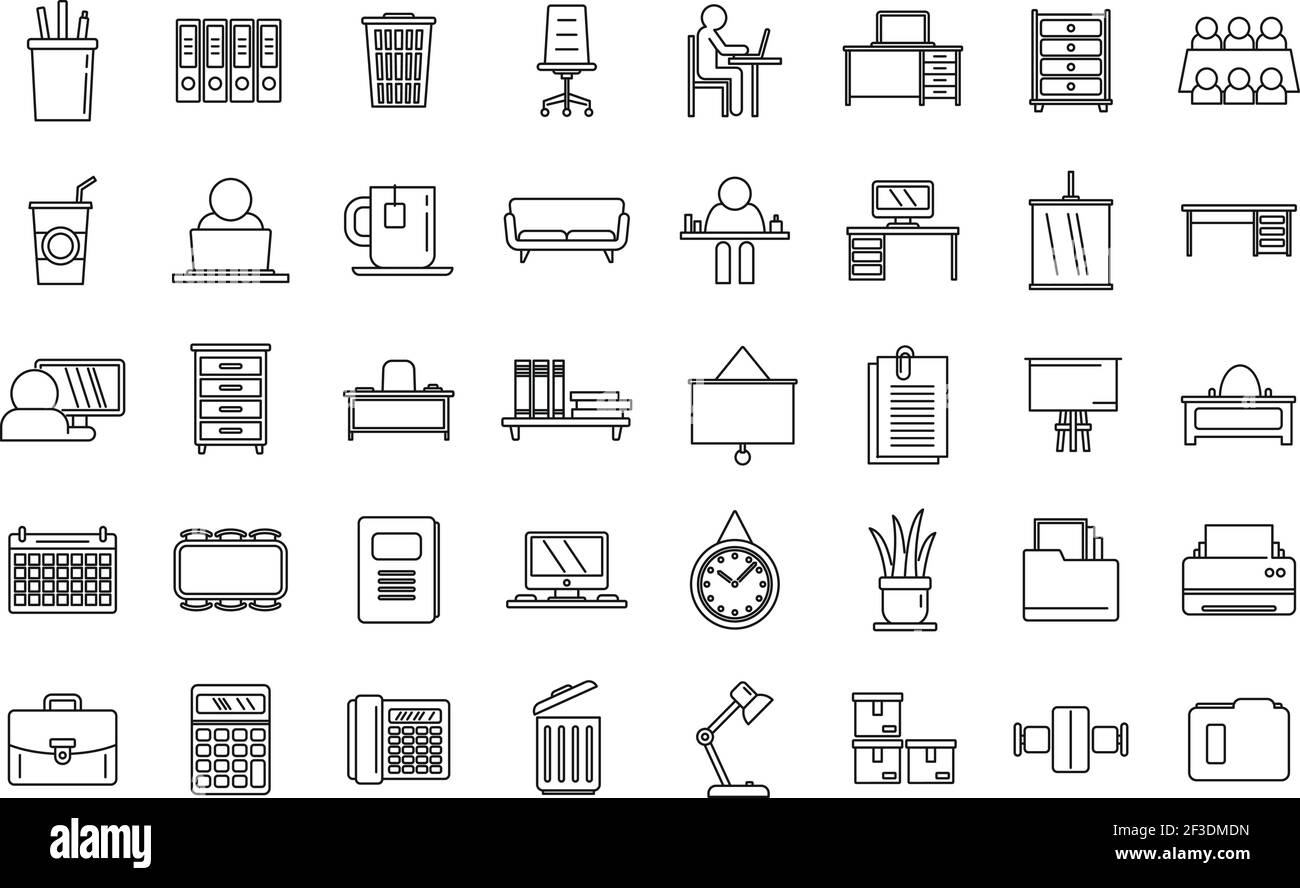 Work space organization icons set, outline style Stock Vector Image ...