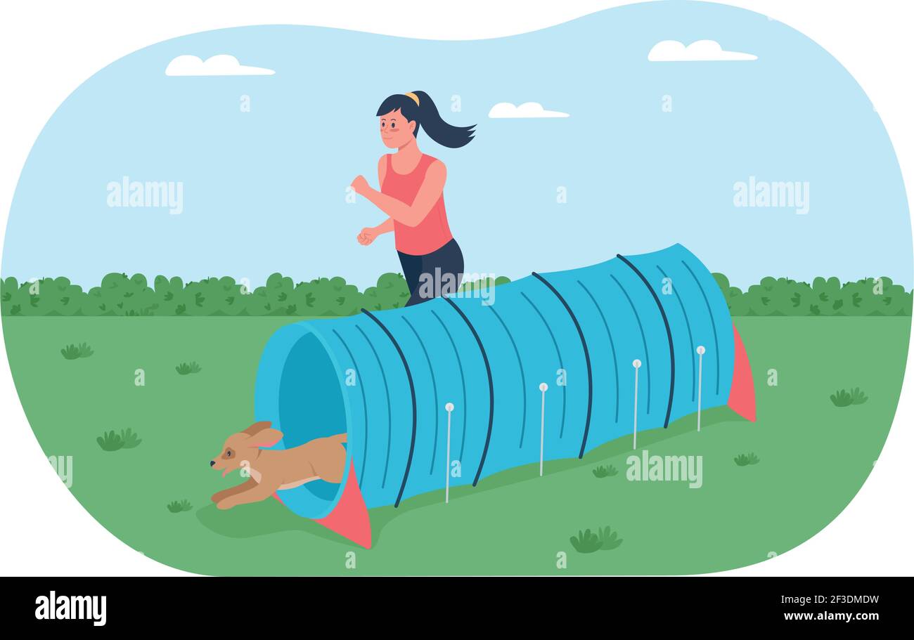 Obstacle course for training dogs 2D vector web banner, poster Stock ...