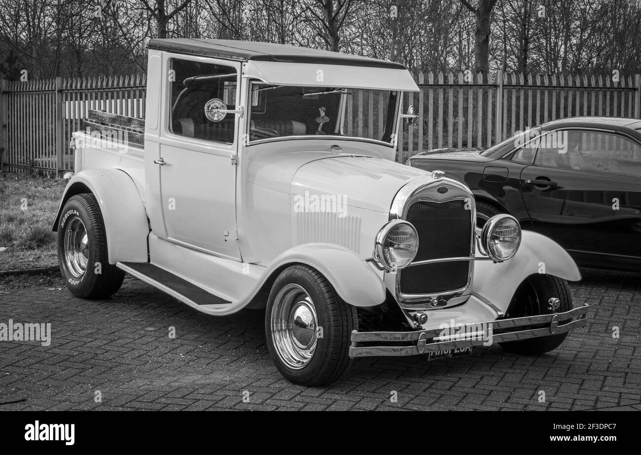 1928 Ford Model A pick-up on display at the Lenwade Industrial Estate, Norfolk, UK. Stock Photo