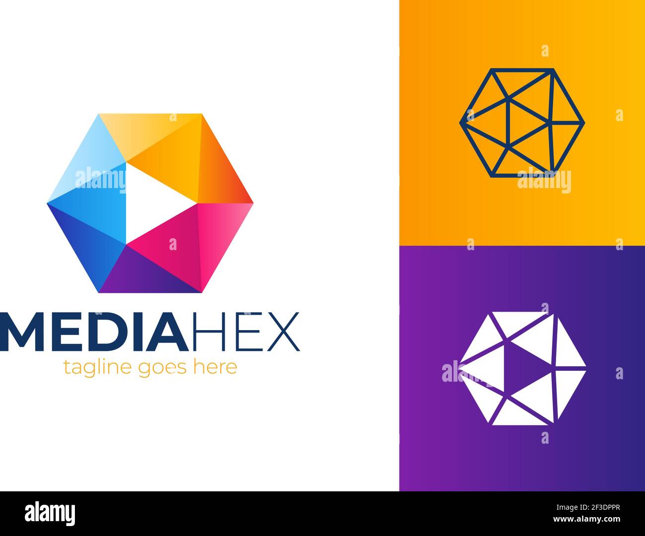 Hexa media play vector Logo. hex shape frame tech industry logo