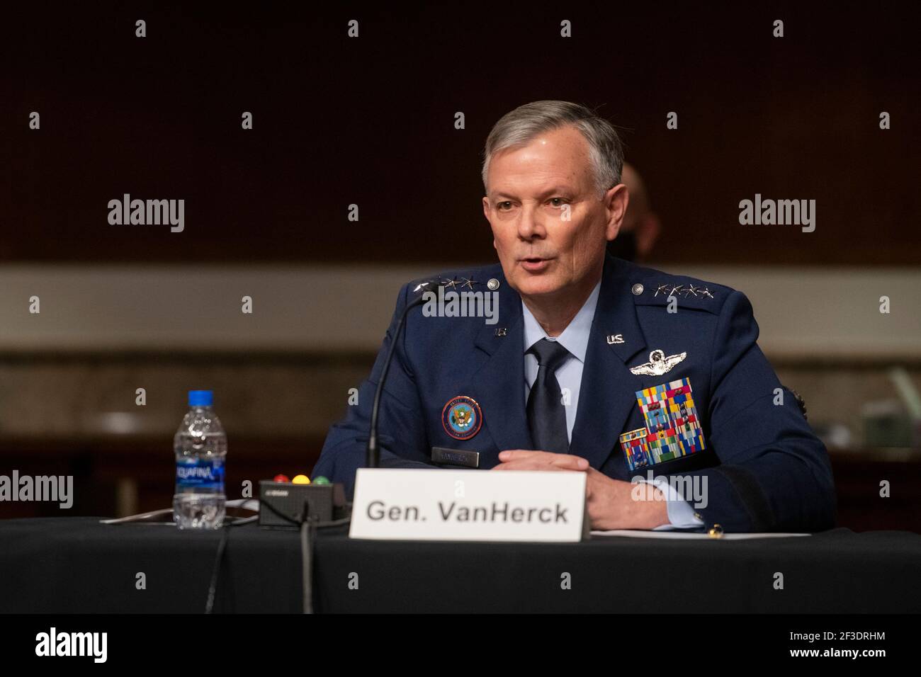 General Glen D. VanHerck, USAF, Commander, United States Northern Command And North American Aerospace Defense Command appears during a Senate Committee on Armed Services hearing to examine United States Southern Command and United States Northern Command in review of the Defense Authorization Request for fiscal year 2022 and Future Years Defense program in the Dirksen Senate Office Building In Washington, DC, Tuesday, March 16, 2021. Credit: Rod Lamkey/CNP /MediaPunch Stock Photo