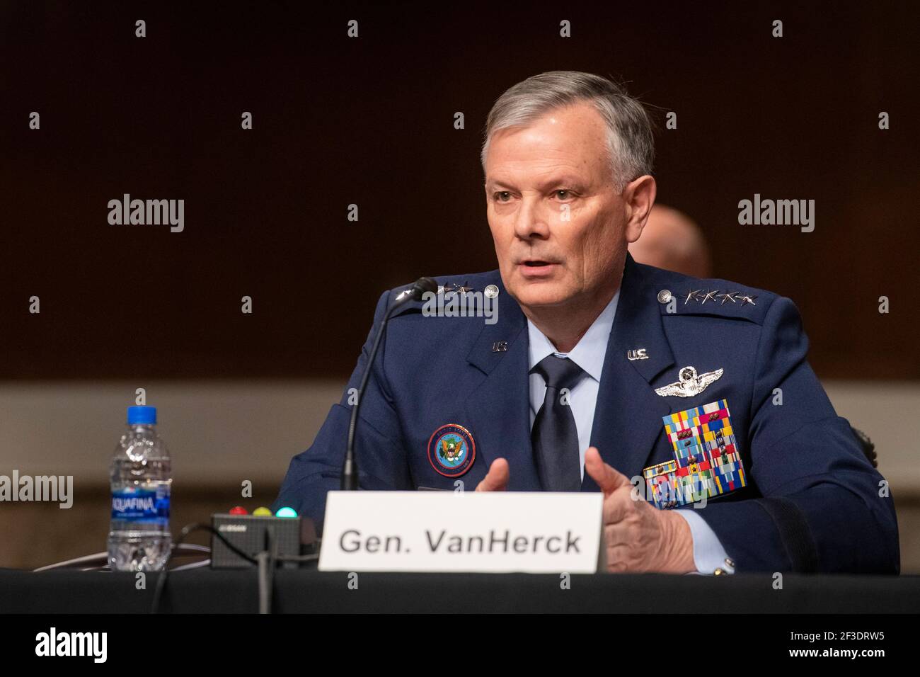 General Glen D. VanHerck, USAF, Commander, United States Northern Command And North American Aerospace Defense Command appears during a Senate Committee on Armed Services hearing to examine United States Southern Command and United States Northern Command in review of the Defense Authorization Request for fiscal year 2022 and Future Years Defense program in the Dirksen Senate Office Building In Washington, DC, Tuesday, March 16, 2021. Credit: Rod Lamkey/CNP /MediaPunch Stock Photo