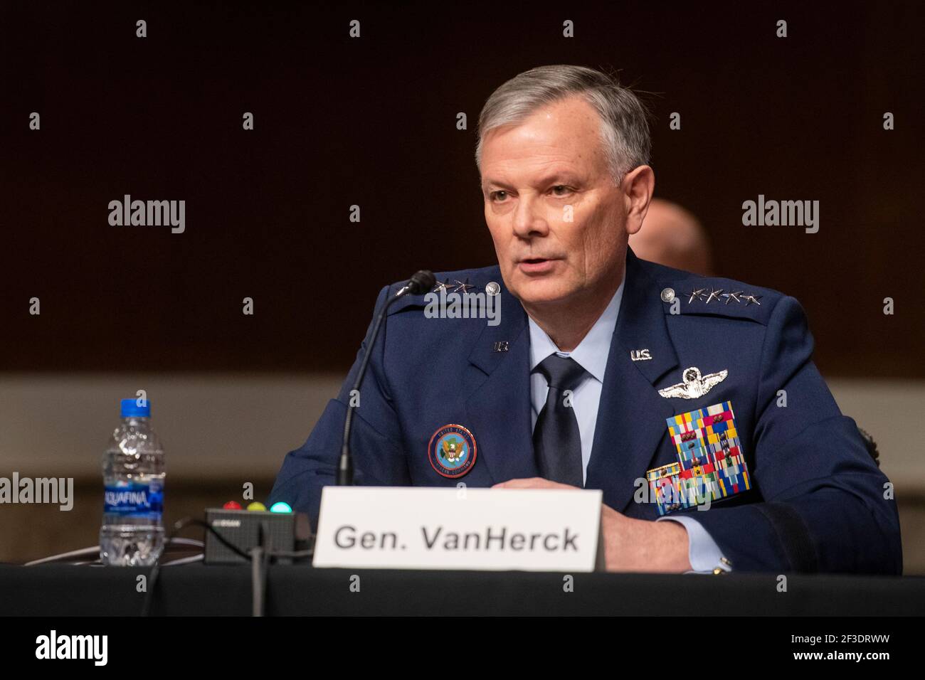 General Glen D. VanHerck, USAF, Commander, United States Northern Command And North American Aerospace Defense Command appears during a Senate Committee on Armed Services hearing to examine United States Southern Command and United States Northern Command in review of the Defense Authorization Request for fiscal year 2022 and Future Years Defense program in the Dirksen Senate Office Building In Washington, DC, Tuesday, March 16, 2021. Credit: Rod Lamkey/CNP /MediaPunch Stock Photo