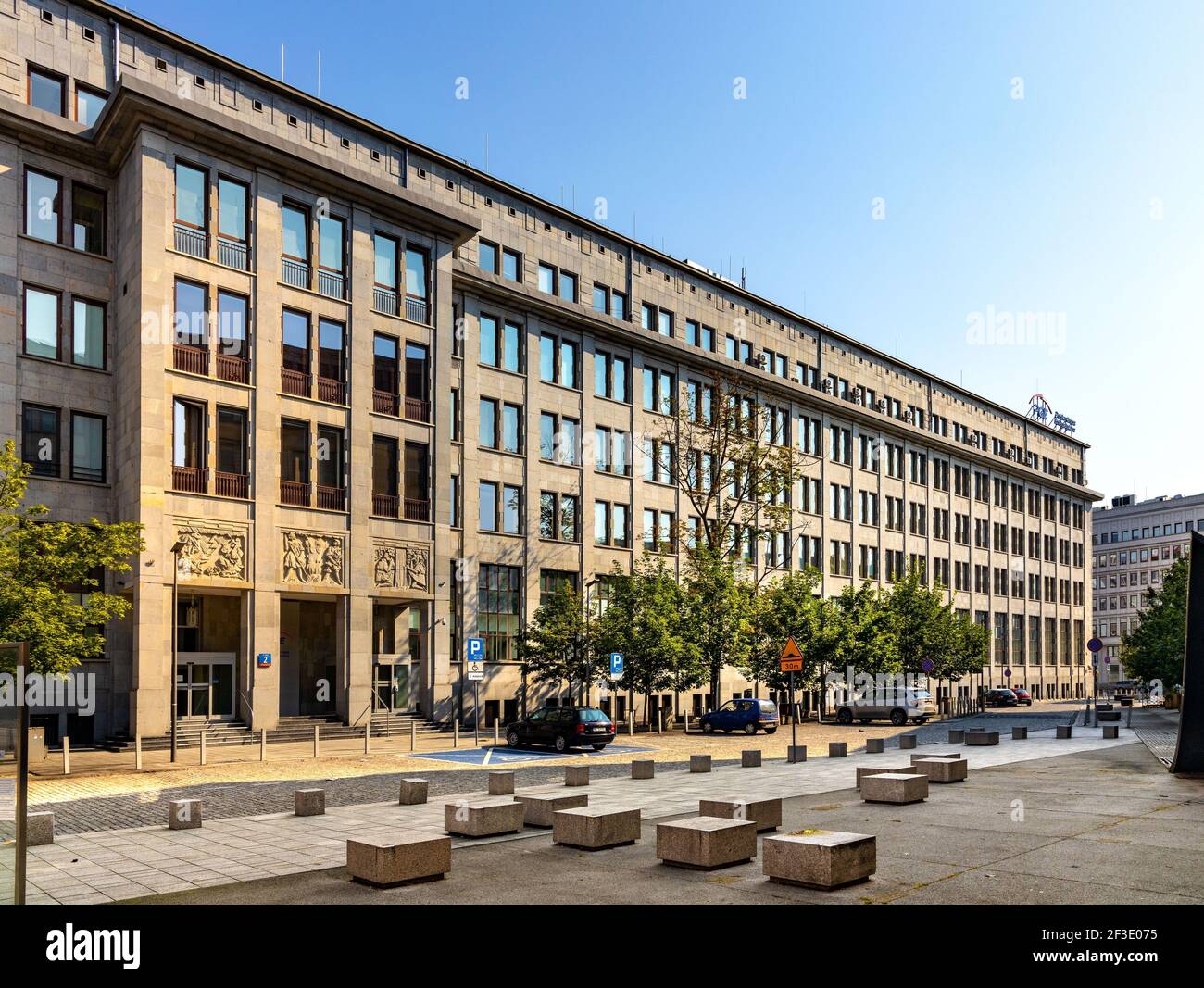 Warsaw, Poland - June 28, 2020: Historic Mysia 2 communist office building at Mysia street in Srodmiescie downtown district Stock Photo