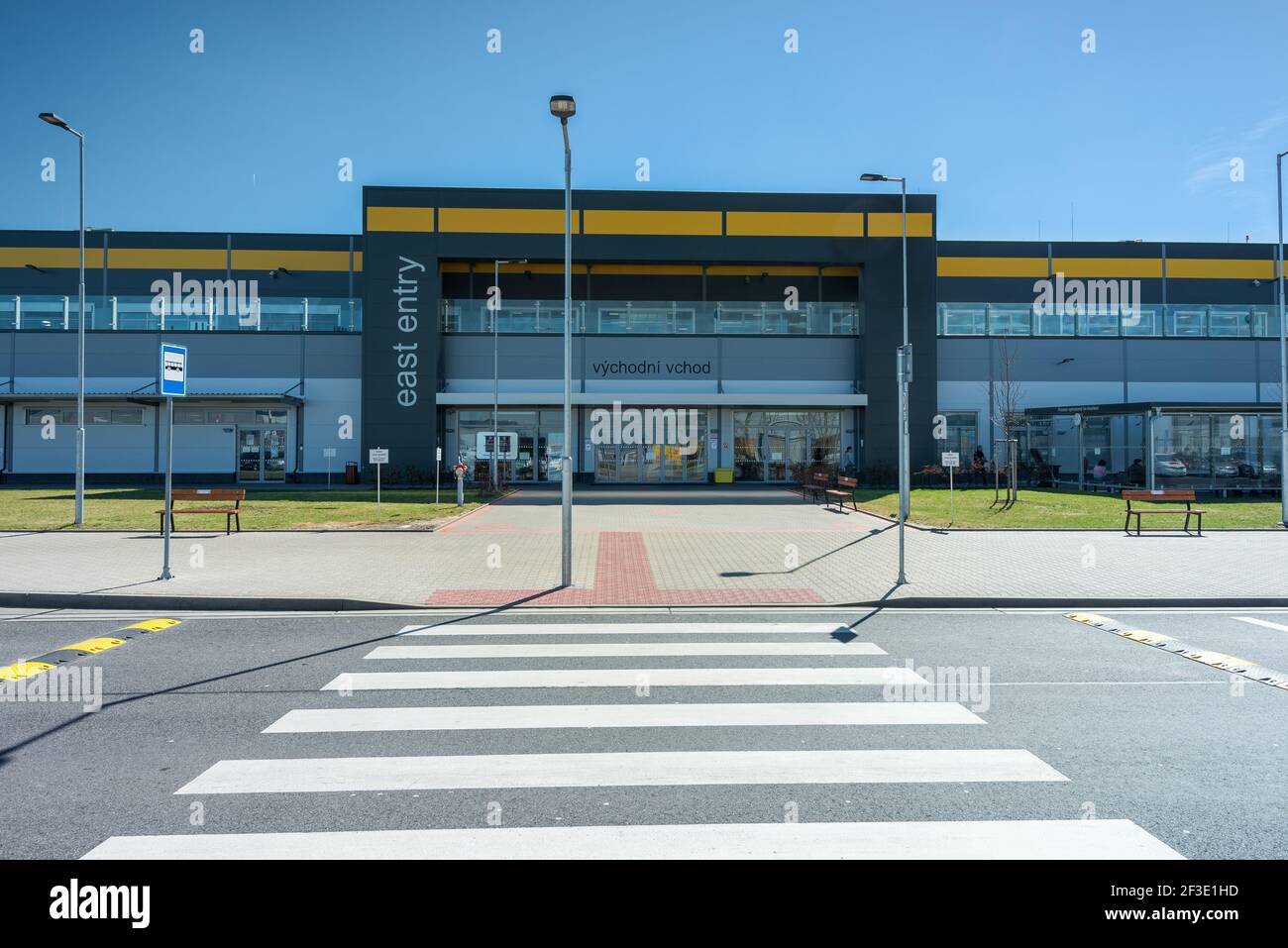 Beautiful Aerial view of an Amazon logistics / distribution warehouse or center. Colorful and scenic industrial view Stock Photo