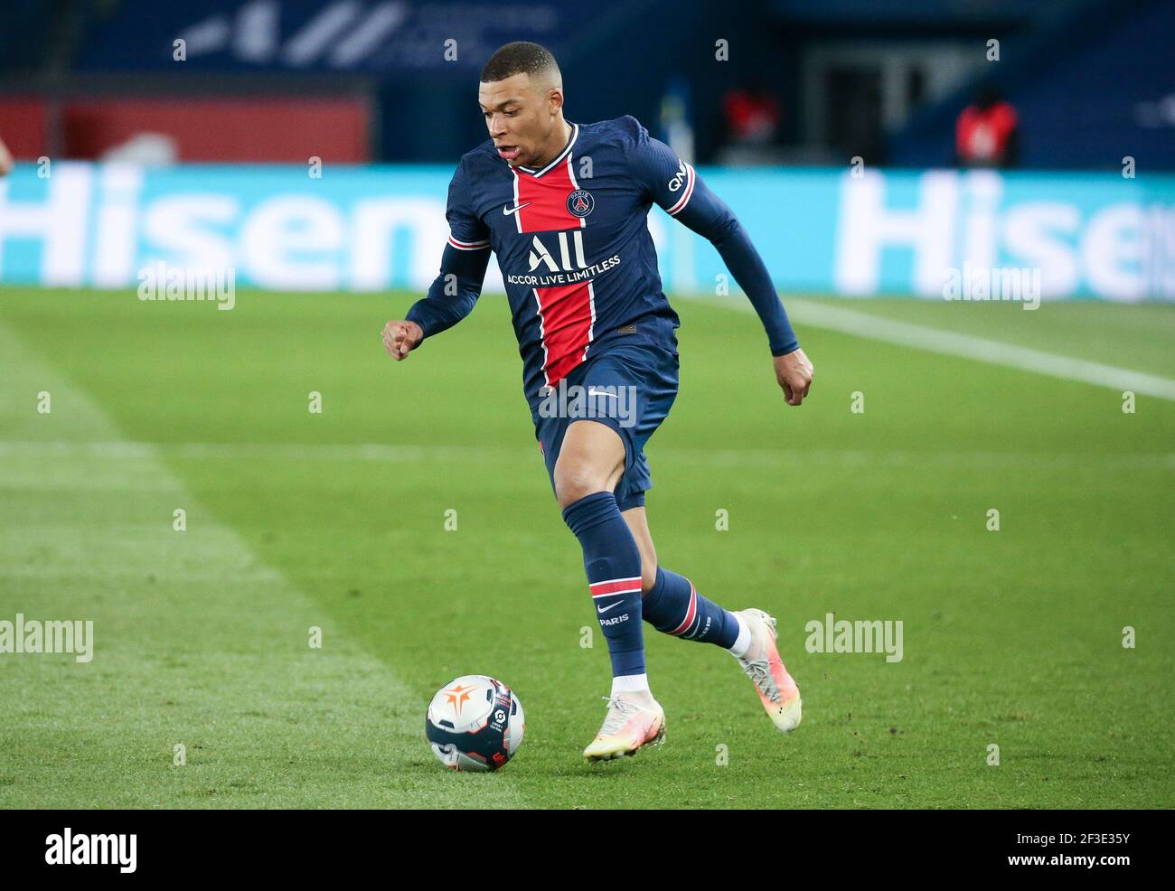 Kylian Mbappe of PSG during the French championship Ligue 1 football match between Paris Saint-Germain and FC Nantes on March 14, 2021 at Parc des Princes stadium in Paris, France - Photo Jean Catuffe / DPPI Stock Photo