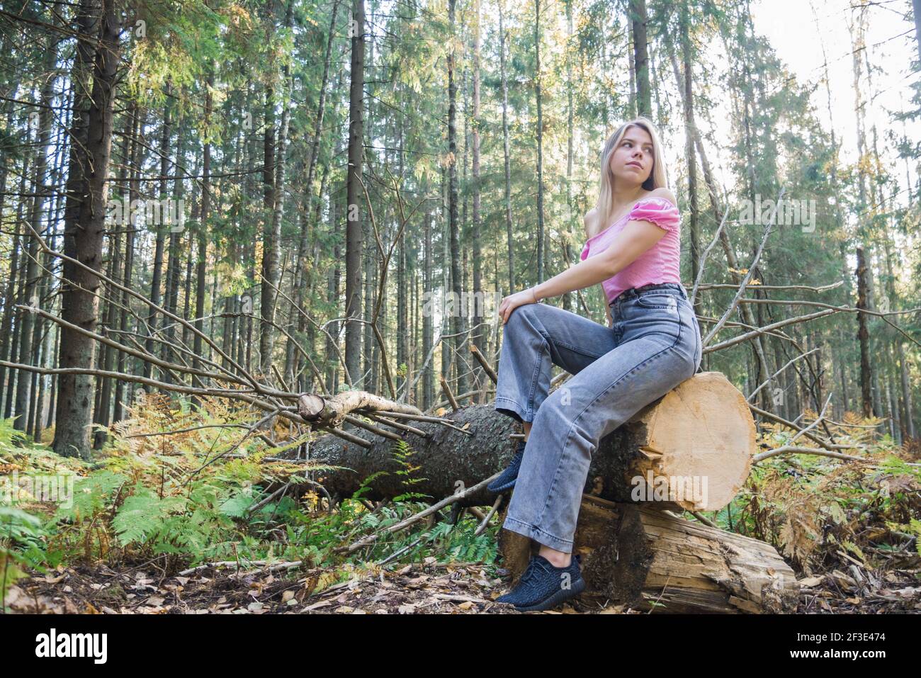 Logging Woman Tree Woman lying on a log hi-res stock photography and images - Alamy