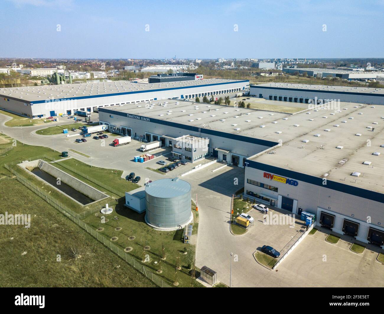 Aerial view of buildings in logistic park. Large warehouses and ecological  facilities. Transport and logistics concept Stock Photo - Alamy