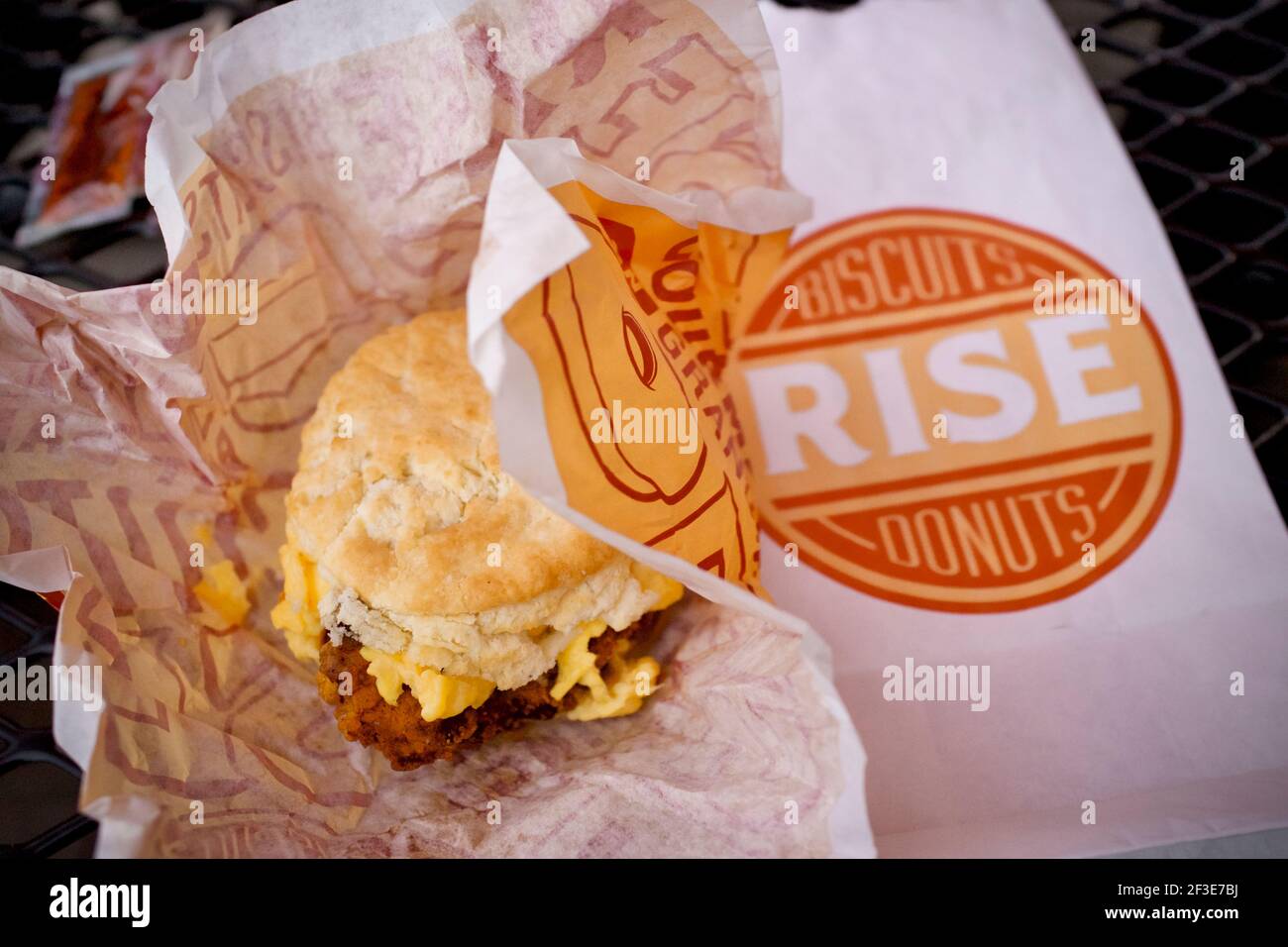 Rise Donuts and Chicken Sandwiches on Southern Biscuits, Durham, North Carolina, USA Stock Photo