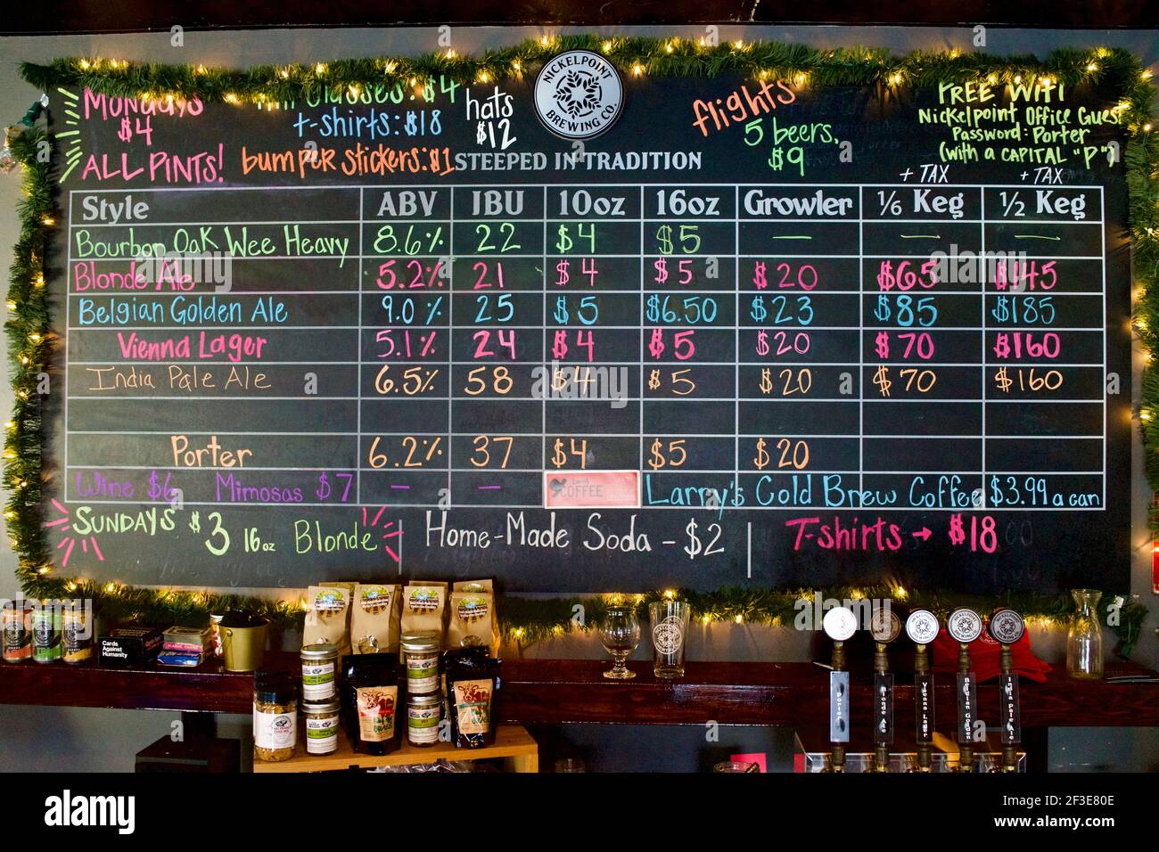 Nicklepoint Brewing Company in Raleigh, NC.  Local craft brewery with wide selection of beers, ales, and stouts. Stock Photo