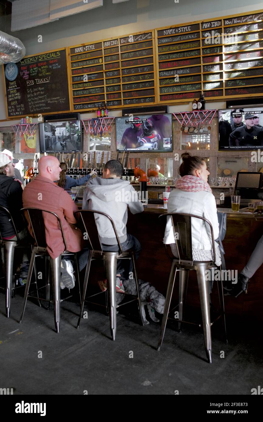 Lynwood Brewing Concern (LBC)  in Raleigh, NC.  Local craft brewery with wide selection of beers, ales, and stouts. associated with Lynwood Grill. Stock Photo