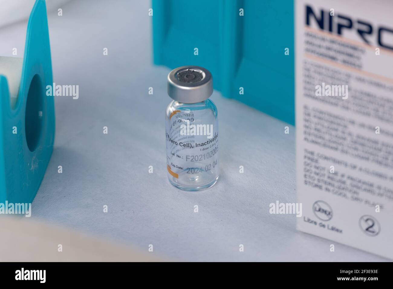 Santiago, Metropolitana, Chile. 16th Mar, 2021. An empty vial of the Chinese Sinovac vaccine against COVID 19, in Santiago, Chile. So far, almost 5 million people have been vaccinated in the country, and 41% of them with the second dose. Credit: Matias Basualdo/ZUMA Wire/Alamy Live News Stock Photo
