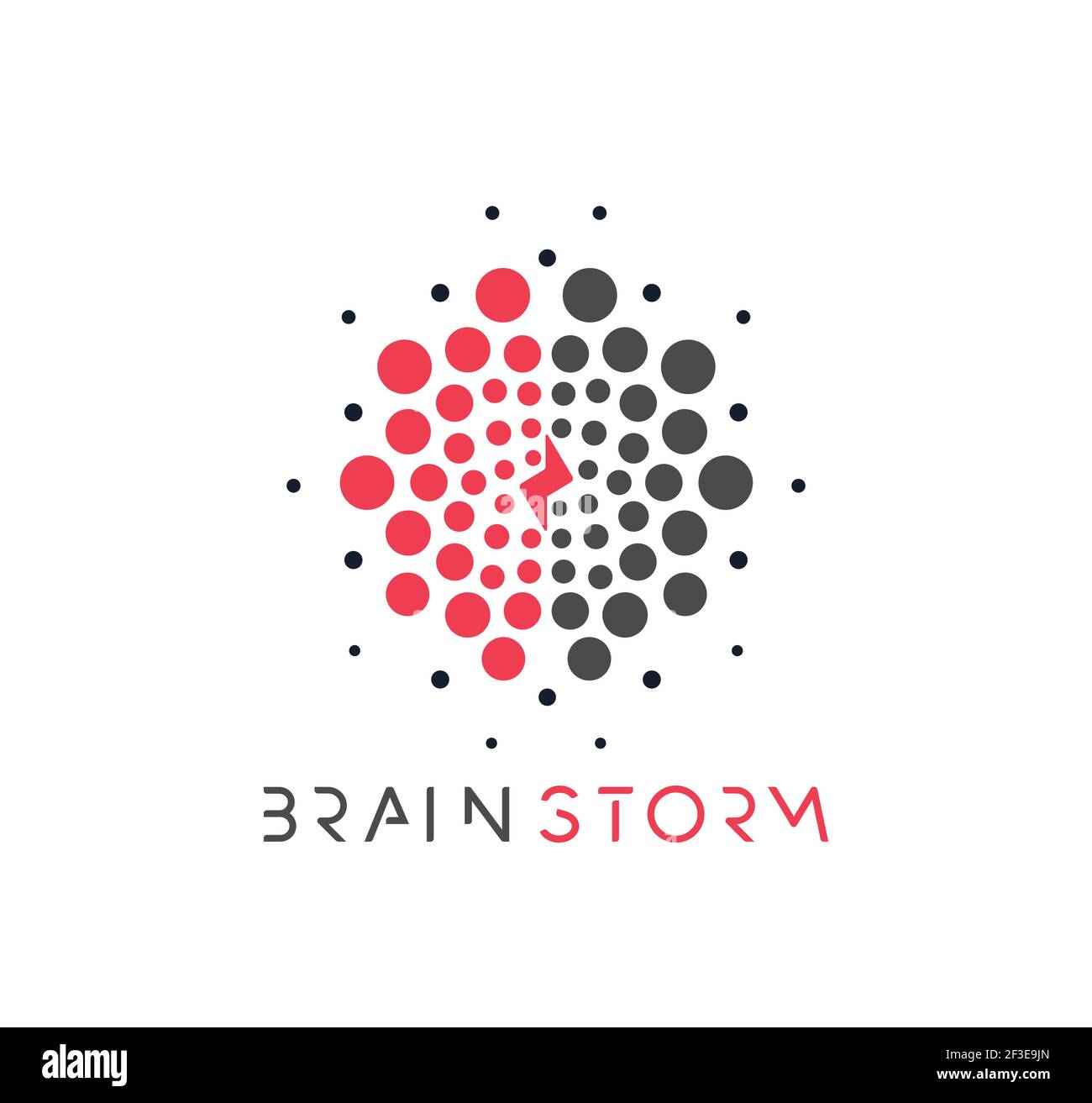Brain vector logo concept. Brainstorm, creative thinking or learning dotted vector icon on white background. Inspiration, mind power illustration for Stock Vector