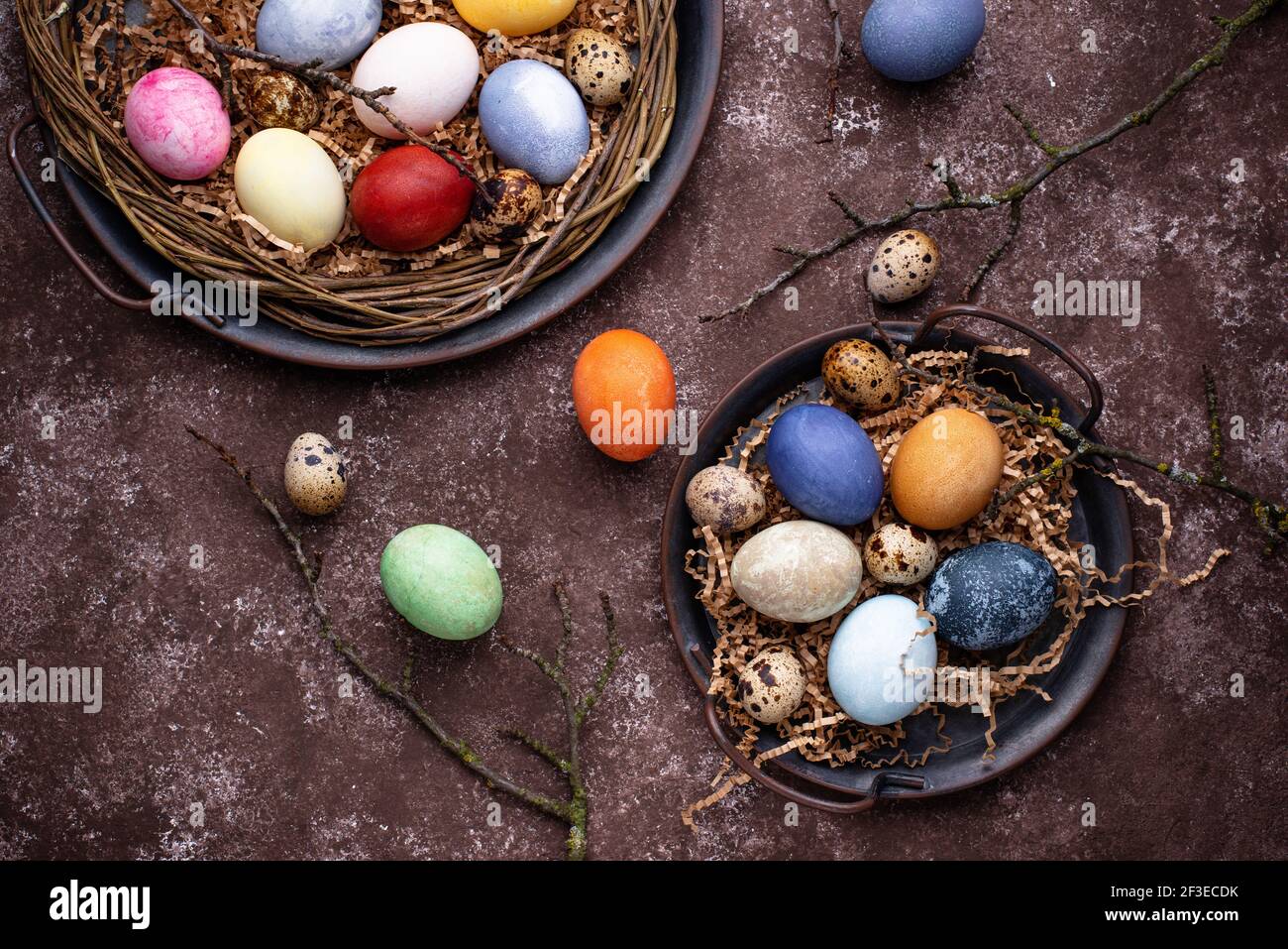 Color Easter eggs painted with organic dye Stock Photo