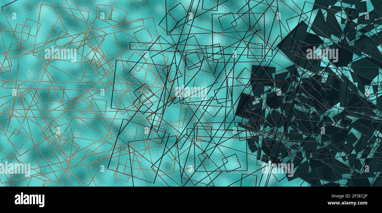 Futuristic abstract background in black turquoise blue. Geometric