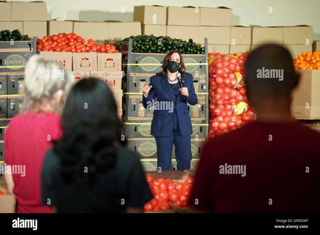 U.S Vice President Kamala Harris, addresses food service workers during a visit to the Culinary Union at the Culinary Academy of Las Vegas, March 15, 2021 in Las Vegas, Nevada. Credit: Planetpix/Alamy Live News Stock Photo