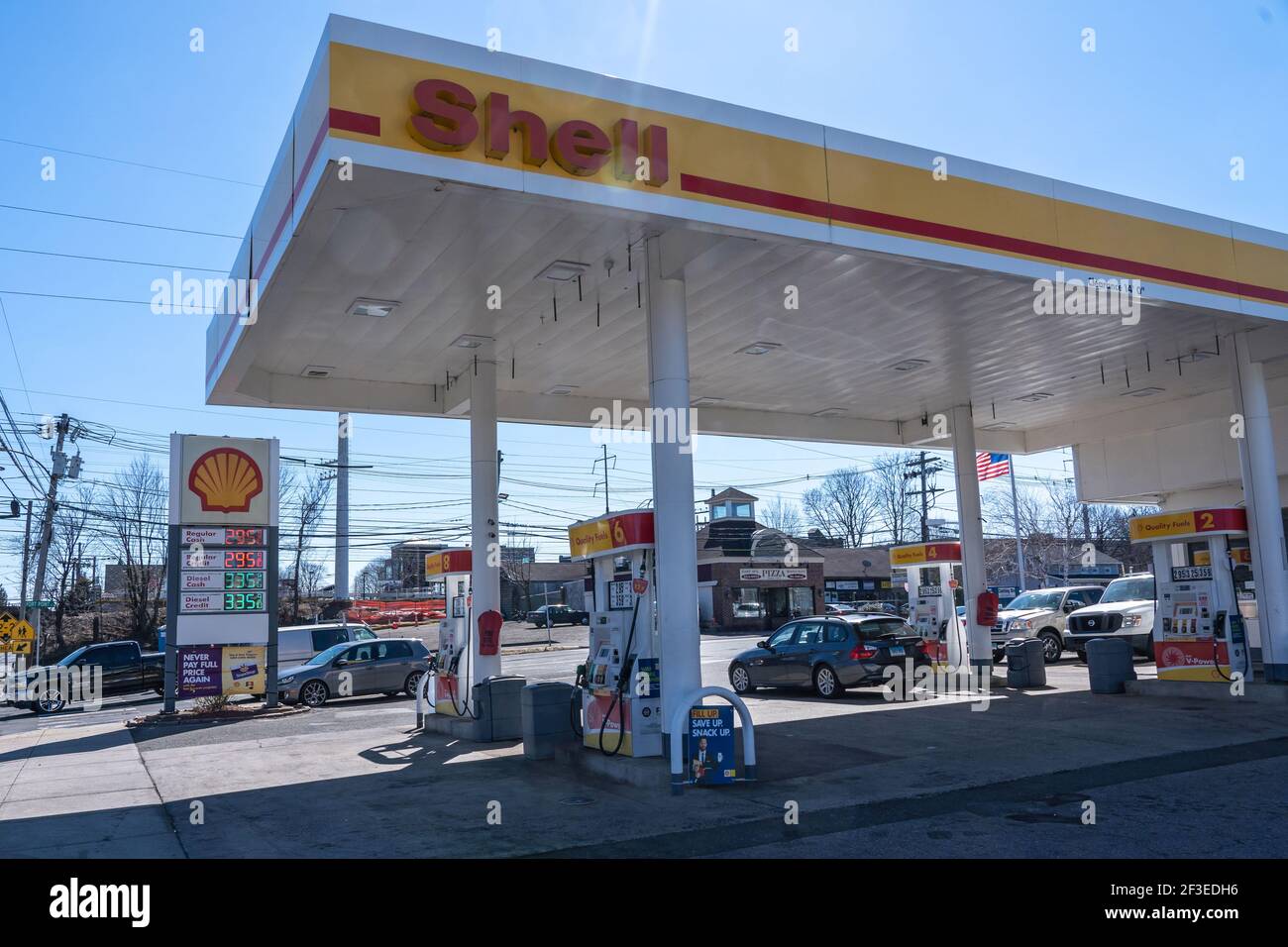 A view of Shell gas station in Norwalk, Connecticut.Oil and gasoline