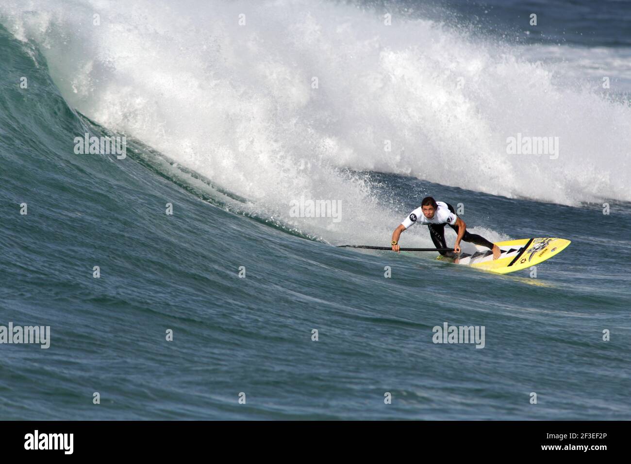 Julien Bouyer (Fra) in action during the qualification for the main event of the Stand Up Paddle World Cup held in La Torche (West France) from October 26 to November 3, 2013 - Photo Erwan Crouan / DPPI - Stock Photo
