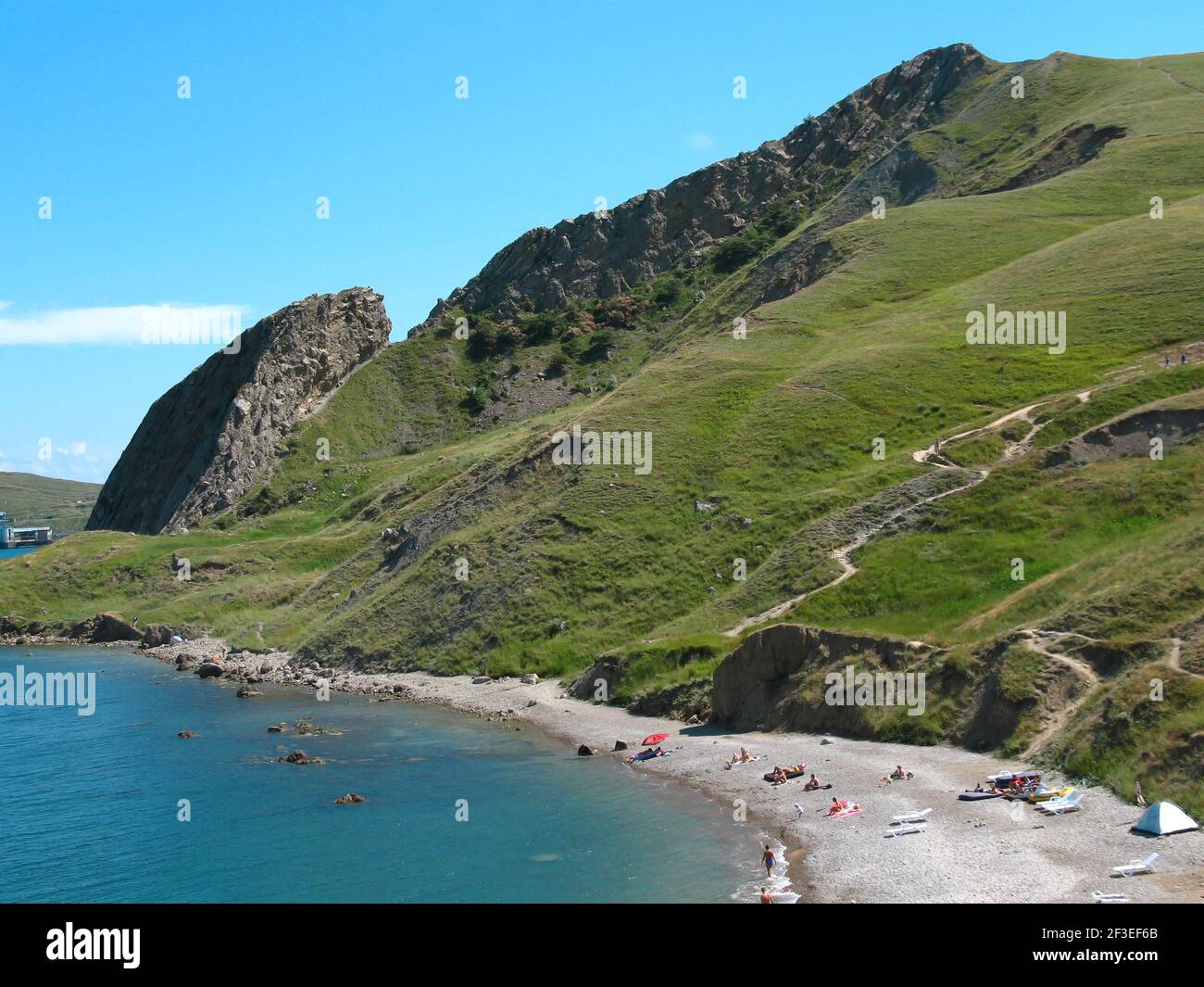 View of Orjonikidze village on coast of Black Sea Crimea. High quality photo Stock Photo