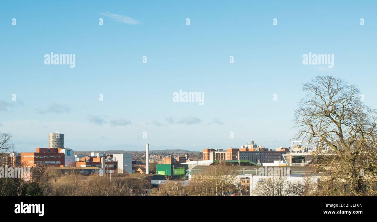 Leicester city skyline view, Leicester Tigers Stadium, Leicester Royal