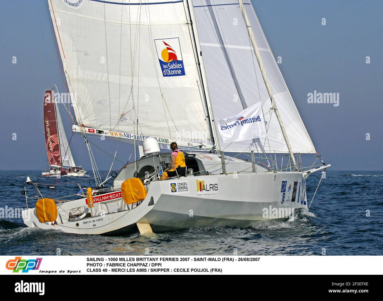 SAILING - 1000 MILLES BRITTANY FERRIES 2007 - SAINT-MALO (FRA) - 26/08/2007 PHOTO : FABRICE CHAPPAZ / DPPI CLASS 40 - MERCI LES AMIS / SKIPPER : CECILE POUJOL (FRA) Stock Photo