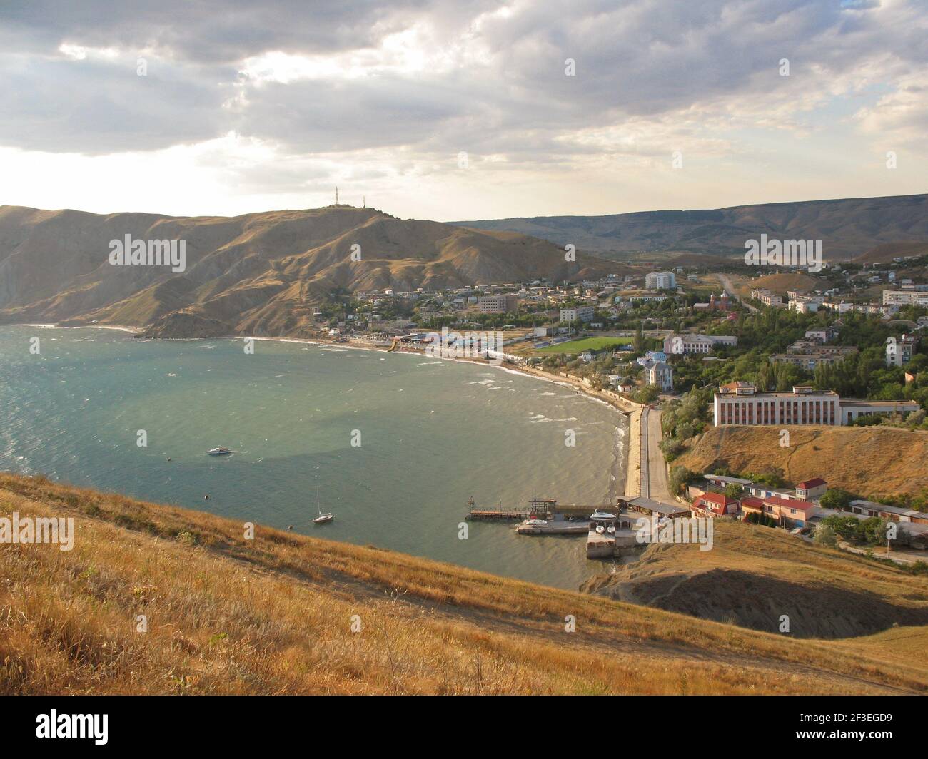 View of Orjonikidze village on coast of Black Sea Crimea. High quality photo Stock Photo
