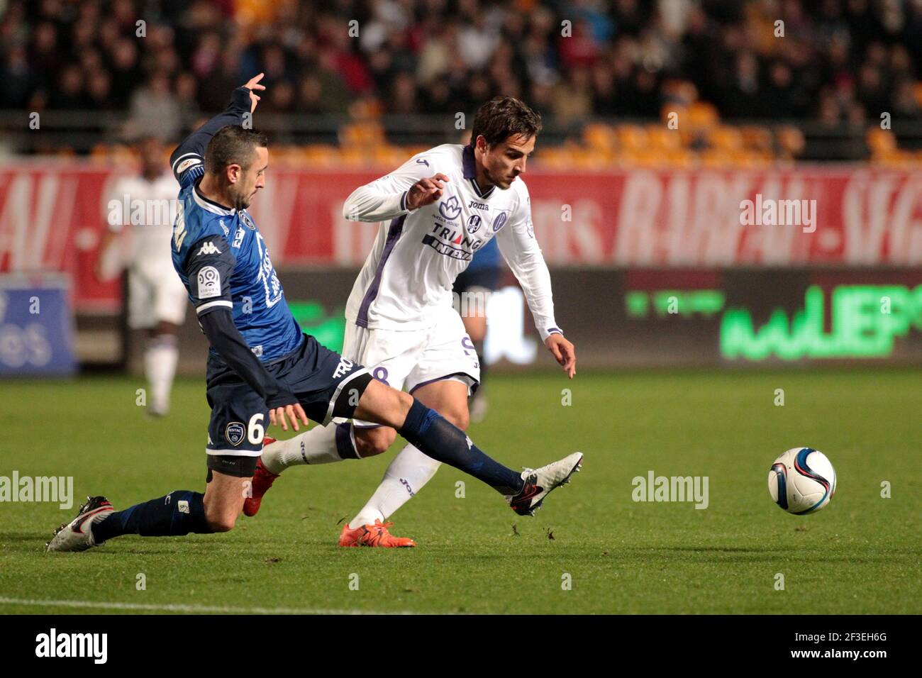 Jonathan Martins Pereira (Troyes), Oscar Trejo (Toulouse) during the French  L1 football match between ESTAC Troyes
