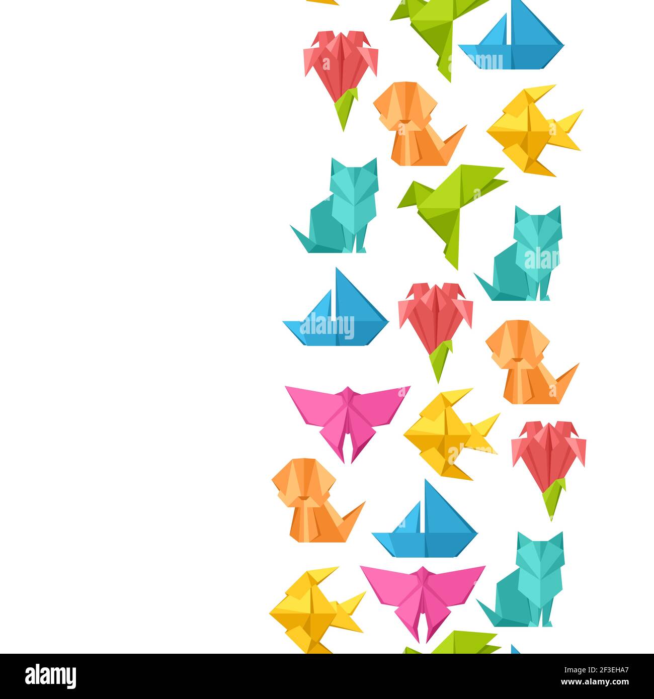 Seamless pattern with origami toys. Folded paper objects. Stock Vector