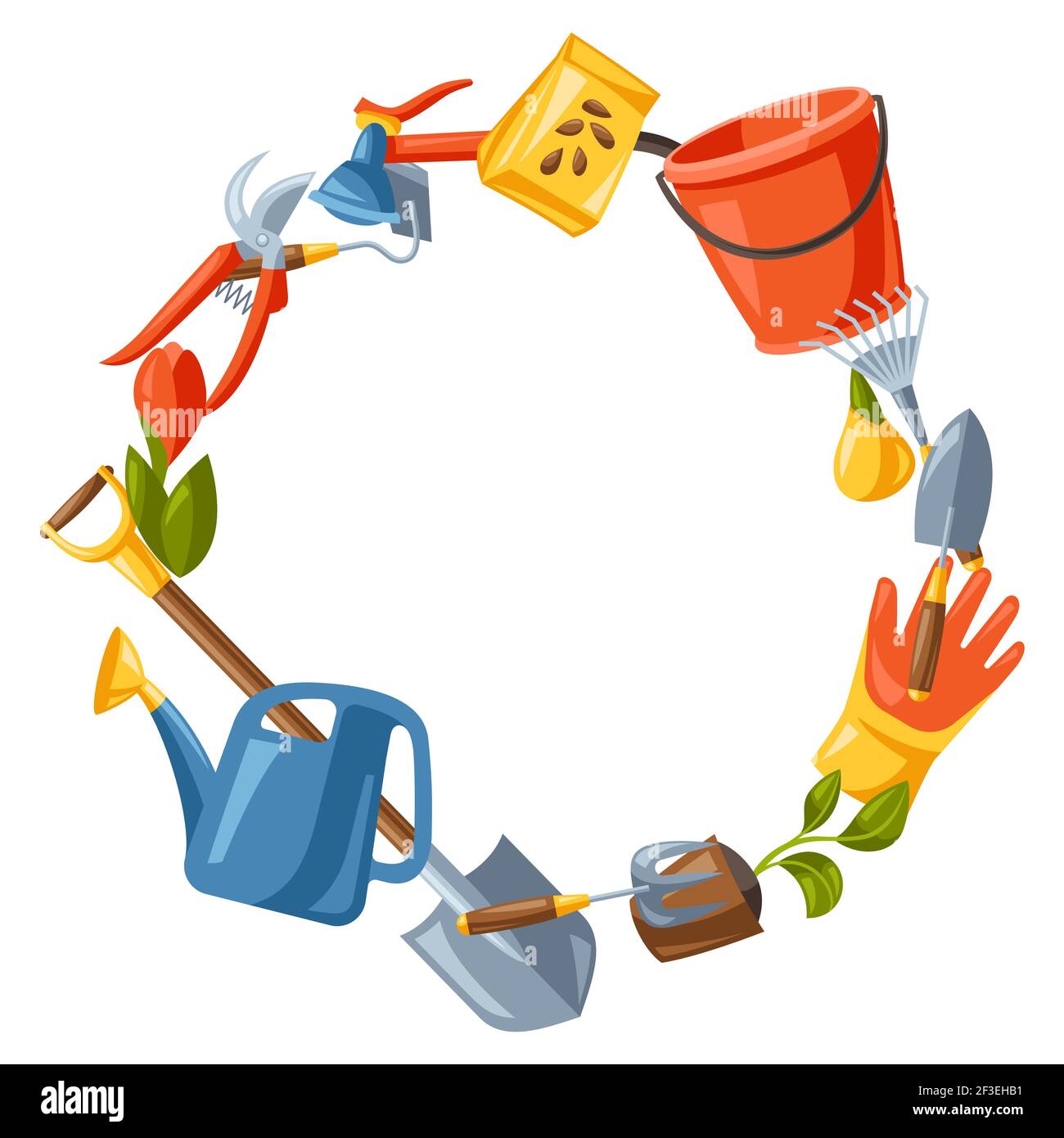 Background with garden tools and equipment. Gardening illustration ...