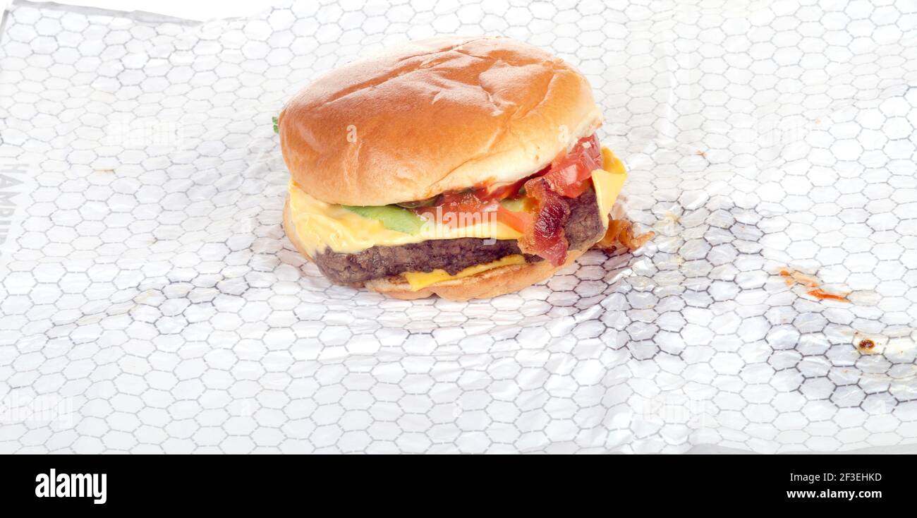 Wendy's Dave's Single Classic Cheeseburger on Wrapper Stock Photo