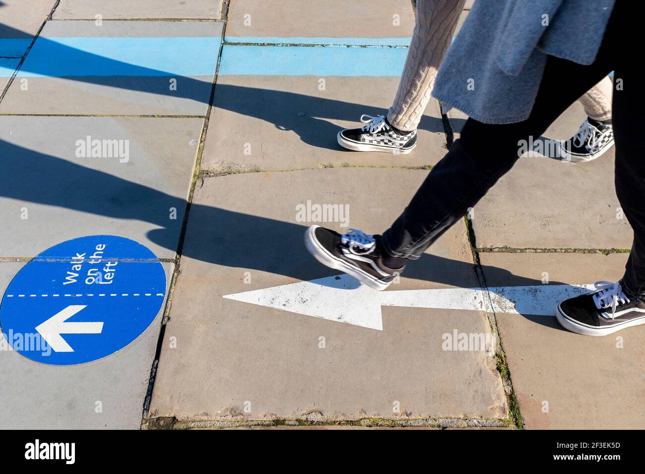 Walk On The Left, Pavement Street Sign, Blackfriars Bridge, London, UK Stock Photo