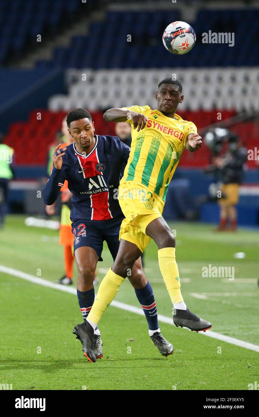 Randal Kolo Muani of FC Nantes, Abdou Diallo of PSG during the French  championship Ligue 1 football match between Paris Saint-Germain and FC  Nantes on March 14, 2021 at Parc des Princes
