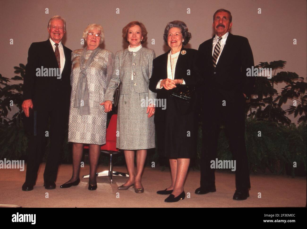 Retrospective on the life of former First Lady, Lady Bird Johnson during her years in Texas after the death of former President Lyndon Baines Johnson on January 22, 1973. This undated photo shows (left to right) Jimmy Carter, unidentified woman, Rosalynn Carter, Lady Bird Johnson and library director Harry Middleton at the LBJ Library.  ©Bob Daemmrich Stock Photo