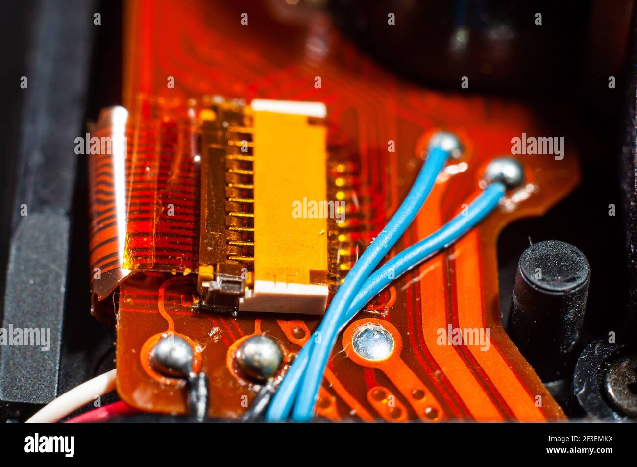Connector for a flat ribbon cable for connecting a chip closeup, macro photography Stock Photo