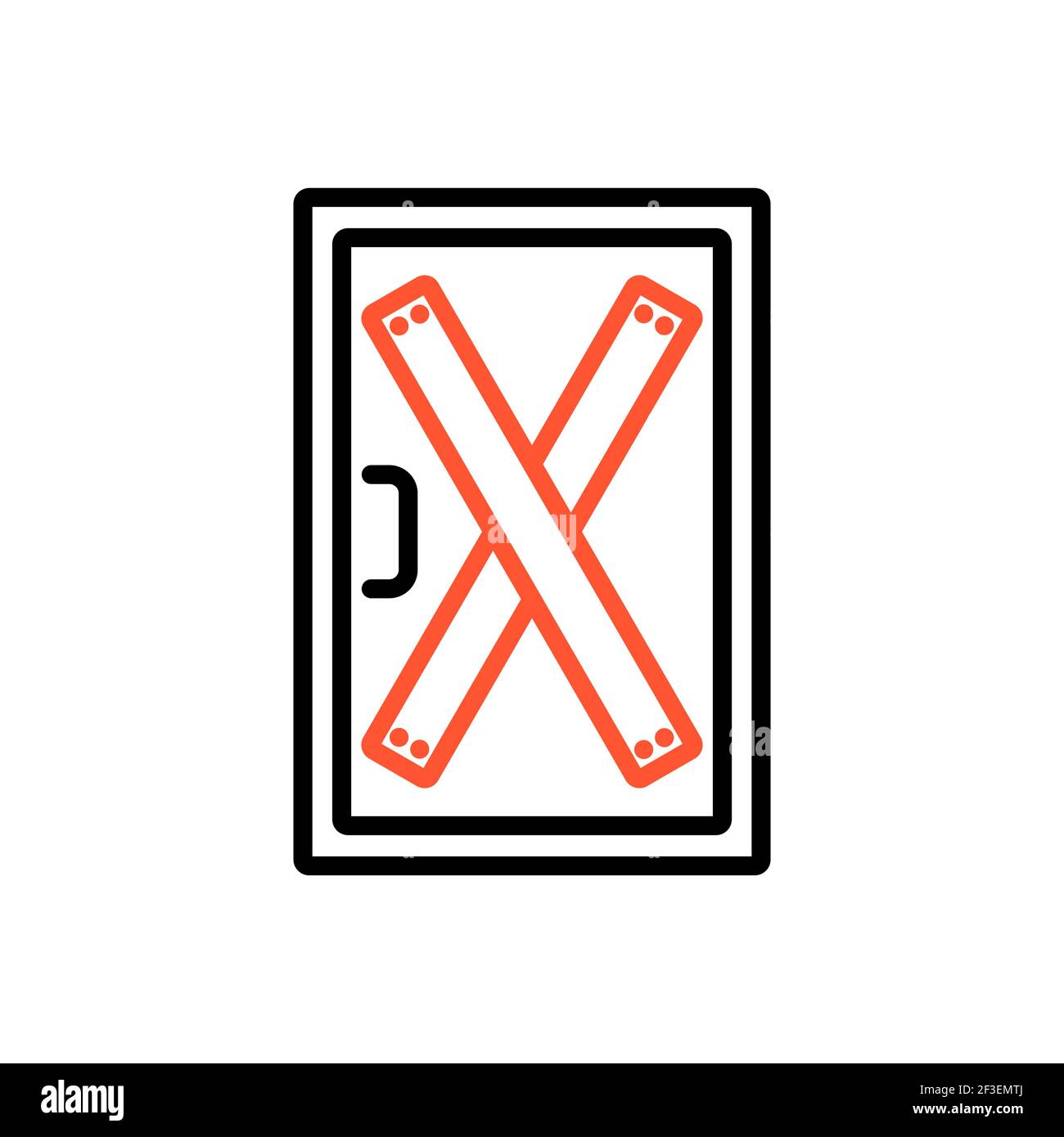 Boarded up door vector icon, installing boards on the door to prevent unauthorized access, or abandoned. Demonstration, protest, strike, revolution Stock Vector